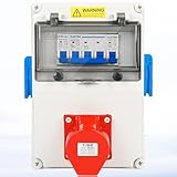 Warmfay Wandverteiler Vorverkabelt Stromverteiler, 2x 230V Schuko Steckdosen + 1x CEE 16A 380V, Baustromverteiler mit Leitungsschutzschalter, IP67 Wasserdicht Gehäuse für Innen und Außen
