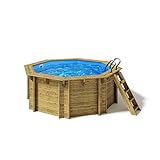 Paradies Pool® Holzpool Kalea Komplettset inkl. Sandfilteranlage, Pumpenhaus, Edelstahlleiter Tiefbecken, Blaue Folie mit 0,8mm Stärke, Achteck-Pool, 354 x 118 (Ø x H), Menge: 1 Stück