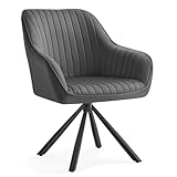 SONGMICS Esszimmerstuhl, Küchenstuhl, Sessel drehbar, Samt, Polsterstuhl mit Armlehnen, bis 120 kg belastbar, Stahlbeine, für Esszimmer Küche, grau-tintenschwarz KDC161G01