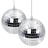 Discokugel 10 cm 2 Stück, Silberne Spiegelkugel-Ornamente zum Aufhängen für Weihnachtsbaum, Party, Hochzeit & Deko
