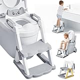 JABNOW Toilettensitz Kinder mit Treppe, Höhenverstellbares Töpfchen für Kinder,Spritzsicher, stabil & sicher töpfchen für kinder Toilettentrainer Für 1-7 Jahre Grau