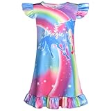 BSBUY Nachthemd Mädchen Kurzarm Schlafkleid Unicorn Nachthemden Kinder U-Ausschnitt Schlafanzug Kleid Mädchen Nachthemd Sommer Rosa Prinzessin Nightdress Hypoallergen Atmungsaktives Nachtkleid (120)