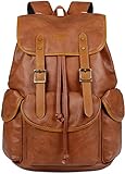 Baosha PU Leder Laptop Rucksack für 15.6 Zoll Herren Laptoptasche Business Arbeit Schule College Rucksack Satchel Schulrucksack Reise Rucksack CN-01 (Braun)