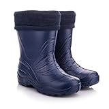 LEMIGO Unisex Kinder EVA Gummistiefel Gefüttert Leichte Warme Regenstiefel Jungen Mädchen TERMIX 861 22-37 EU (Dunkelblau, 26/27)