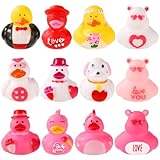 12 Stück Gummienten zum Valentinstag, 5,5x5cm Süß Badeentenspielzeug Bunt Geschenkdekoration als Ente zum Valentinstag Partygeschenke zum Valentinstag für Kinder Baden