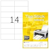 TopStick 8714 Universal Etiketten, 100 Blatt, 105 x 42,3 mm, 14 pro A4 Bogen, 1400 Stück, selbstklebend, bedruckbar, matt, blanko Papier Klebeetiketten Aufkleber, weiß