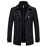 KUDORO Herren Wintermantel Wolle Kurzmantel Mittellang Peacoat Herren Casual Slim Fit fr Business Freizeit(Schwarz,XXL)