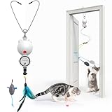 FEELNEEDY Katzenspielzeug Elektrisch mit LED Red Light Spielzeug für Katzen, Cat Toy Hängendes Automatisch Einziehbares Interaktives Spielzeug Teaser Selbstspiel Federspielzeug (Weiß)