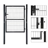 Suusolny 125x100CM,Robustes Metall-Gartentor aus verzinktem Stahl - Gartentür Zauntor Hoftor für Doppelstabmattenzaun und Hoftbereich, inkl. Schloss, Türklinke und Schlüsseln, Anthrazit