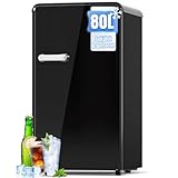 TRIUMPHKEY 80L Kühlschrank, Retro-Design Kleiner Kühlschrank mit Gemüsefach und Gefrierfach, Mono-Tür Kühlschrank Einstellbarem Thermostat, für Wohnheim, Büro, Schlafzimmer, schwarz