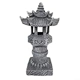 Oniissy Solarbetriebene Pagoden-Gartenleuchte für den Außenbereich, dekorativ, Zen-Steinlaterne, Statue, wasserdicht, IP44, Kunstharz, orientalische Landschaftslampe für Terrasse, Hof