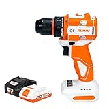 Ruris Akku-Bohrschrauber RMX1260 60 Nm, bürstenloser Motor, 2 Geschwindigkeitsstufen, Bohrfutter 0-10 mm, LED, 5 Schraubbits und 7 Bohrer + Akku-Set 20 V, 2 Ah und Ladegerät