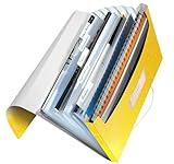 Leitz A4 Projektmappe für bis zu 200 Blatt, 6 Fächer mit Taben zur Ordnung des Inhalts, Gummibandverschluss, Gelb WOW, 45890016