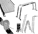 DRABEST - Gelenkleiter 4x3 Sprossen - mit Plattform, aus Aluminium und Stahl - Klappleiter, Aluleiter - Maximale Belastung bis 125 kg - Mehrzweckleiter, Ausziehleiter - 0,32 x 0,89 x 0,25 m