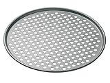 KitchenCraft Pizza Backblech, Pizzablech rund mit Löchern, Antihaftbeschichtetes Ofenblech für Pizza und Flammkuchen, Pizza Set, Pizza Zubehör Edelstahl Grau, 32 x 1 cm