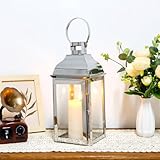 JHY DESIGN Dekorative Laternen, 31,8 cm hoch, Edelstahl-Kerzenlaternen mit gehärtetem Glas, für Veranstaltungen im Innen- und Außenbereich, Vintage-Stil, Hängelampen