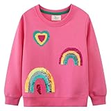 CM-Kid Pullover Mädchen Langarm Sweatshirts Kinder Baumwolle Shirts Warm Tops 3 4 Jahre Pailletten Regenbogen Rosa Gr.104