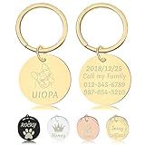 Uiopa Hundemarke mit Gravur, Hundemarken und Katzenmarken Personalisiert, Runde aus Edelstahl für Haustier, Plakette a351-FT, Gold, 30mm
