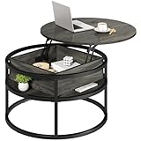 YITAHOME Couchtisch Rund mit Hebeplatte, Wohnzimmertisch mit verstecktem Ablagefach, Beistelltisch Rund mit Stauraum für Home Office, Runder Mitteltische Wohnzimmer
