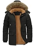 TOMEEK Winterjacke Herren Winter Parka Warm Fleecejacke Winddicht Outdoorjacke Mantel Lang Gefüttert Steppjacke mit Abnehmbar Kapuze und Taschen Winterparka(Schwarz,L)