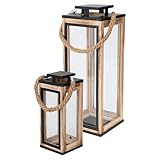Mojawo 2-teiliges Laternen-Set aus Holz mit Metalldach - dekorative Deko-Laternen mit Tür & Glas - für drinnen & draußen, ca. 32 + 50 cm hoch