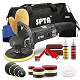 Poliermaschine, SPTA 125mm/150mm/180mm Polierer mit Variable Geschwindigkeit Profiset - Schleifmaschine 1200 Watt Set + Polierschwamm Zubehörset, Polierteller, Wollscheibe für Auto KFZ Boot -SPTA0020
