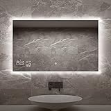 Byecold Badspiegel mit LED Beleuchtung Wandspiegel Badezimmerspiegel Lichtspiegel Spiegel Touchschalter Smart WiFi Antibeschlag Wetter Datum Temperatur Luftfeuchtigkeit-Horizontal 100x 60CM