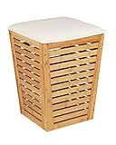 WENKO Wäschetruhe Mod. Bambusa mit Sitzpolster, konischer Wäschekorb aus Bambus mit 55 L Volumen, belastbar mit bis zu 120 kg, Sitzhocker mit Stauraum für Wäsche, 40 x 56 x 40 cm