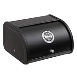 HollyHOME Brotkasten mit Edelstahlgehäuse, Metall-Brotkästen für die Küche, Brotaufbewahrungsbehälter mit aufrollbarem, einfach zu verstauendem Brotkastenhalterdeckel, Schwarz