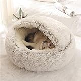 Nobrands flauschiges Katzenbett, rund, weiches Plüsch, Höhle mit Kapuze, Katzenbett, für den Winter, warm, Schlafkissen, rutschfest, maschinenwaschbar, für Katzen und Welpen