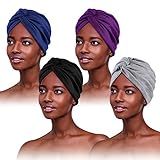 PHOGARY 4 Stücke Turban für Damen,Verknotet Turban Tuch Falten-Kopfbedeckung Damen Kopftuch Frauenhut‌ Sommer Mütze Chemo Kopfbedeckung Hut Für Haarverlust Chemo Mit Blume, 4 Farben