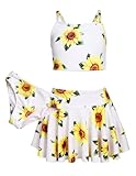 Arshiner Mädchen Bikini Set 3er Sommer Badeanzüge Kinder Dreiteilig Tankini mit Rock Blumendruck Bademode Bikinis für Mädchen 7-8 Jahre