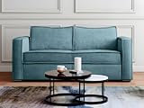 Vente-unique-Schlafsofa mit Matratze 4-Sitzer - Cord - Türkisblau - Liegefläche mit Lattenrost mit Breiten Latten 160 cm - Matratze 22 cm - Loreto