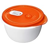 Rotho Micro Clever Mikrowellendose 1.6l mit Deckel und Ventil, Kunststoff (PP) BPA-frei, rot/weiss, 1.6l (19.0 x 19.0 x 10.5 cm)