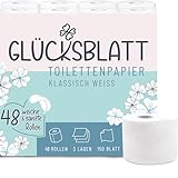 Glücksblatt Toilettenpapier KLASSISCH WEISS, 3-lagig, 48 Rollen x 150 Blatt, 100% Zellstoff, weiches Klopapier mit Glücks-Prägung, WC Papier, ideal für Camping, Verpackung aus mind. 30% PCR-Anteil