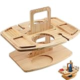 Picknicktisch tragbarer Abnehmbarer Weintisch mit 2 Weingläserhalter stilvoller Holz -Mini -Snack -Tablett für Weinliebhaber im Freien im Freien, Strand, Camping, Weintisch