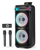 Karaoke Maschine mit 2 Mikrofonen 4-13 Stunden Akkulaufzeit Karaoke Anlage 500W Spitzenleistung, 8000mAh Bluetooth Karaoke Box mit LED Discolicht, FM Radio, TWS, TF/USB/AUX für Indoor/Outdoor Party