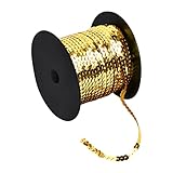 100 Yards Pailletten Rolle, 6mm Bunte Paillette Trim, Flache Glitzerborte für DIY Handwerk, Pailletten Bänder für Kleid Dekorieren Schmuck Ornament Stirnband Tanzbekleidungen Armband (Dunkles Gold)