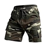 Herren-Shorts mit Kordelzug, Übergröße, Sommer, Camouflage, Taschen, Cargohose, Twill Herren-Sport-Shorts mit Druck, Herren-Cargo-Shorts mit Kordelzug, übergroß, Sommer, Multi-Taschen-Sportshorts für