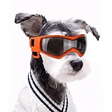 NAMSAN Hundebrille UV Wasserdicht Winddicht Einstellbar Hunde Sonnenbrille Mode Hunde Schutzbrille Geeignet für Kleine und Mittlere Hunde (Orange)