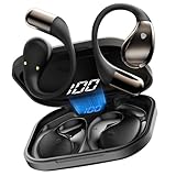 Open Ear Kopfhörer Bluetooth 6.0 mit HD Mic, 2025 Kopfhörer Kabellos Bluetooth HiFi Stereo mit Ohrhaken, 40H Spielzeit, Bluetooth Kopfhörer mit LED-Anzeige, IP7 Wasserdicht Ohrhörer für Sport, Schwarz