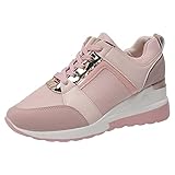 Damen-Laufschuhe, Sommermode, Leder, runder Kopf, atmungsaktiv, dicke Sohle, Freizeitschuhe, Größe 42, rose, 38.5 EU