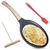 SPORWAY 20cm Crepe Pfanne: Crepe Pfanne Induktion, Antihaft & Kratzfest Crepe Pfanne, Pfannkuchenpfanne mit Teigverteiler & Holzschaufel, Pfannkuchen Flache Pfanne, Pizza Bratpfanne für Herden