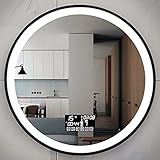 Badezimmerspiegel, rund, mit LED beleuchtet – Wand Touchscreen, HD, explosionssicher, silberfarbene Hintergrundbeleuchtung für Innendekoration, modernes und elegantes Design (LED 60 cm)