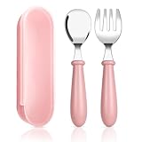 Kinderbesteck, Baby Besteckset Mit, Babybesteck, Baby besteckset ab 1 jahr, Rosa Kinderbesteck Set, Esslernbesteck, kindergabel, Gabel & Löffel Set, Edelstahl Löffelgabel mit Silikongriff