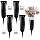 TOPBELIEF 4 Stück Grabvase mit Erdspieß Grabvase Friedhofsvase Gedenkvasen für Gräber Grab-vasen Grabvaseneinsatz Blumenvase für Grab Rasen Hof Gartendekoration (Schwarz)
