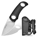 TONIFE Runer Feststehendes Neck Knife mit Scheide und Lanyard 4,7cm Full Tang-Klinge EDC Messer Neck Knife für Outdoor (Schwarz+satin)