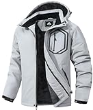 MAOYSSEN Herren Abnehmbare Kapuzen-Skijacke - Wasserdicht Gepolstert Warm Gefüttert Winterjacke Winddicht Parka, Hellgrau, S