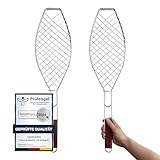 VonBueren 2 x Fisch Grillhalter 63x16cm mit Holzgriff | Fischgrillgitter | Fischzange zum Grillen | Fischgriller | Grillkorb Fisch