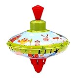 Herbests Brummkreisel 14 cm, Metall Kreisel, Schwungkreisel aus Blech, klassischer Pumpkreisel mit Auto Motiv, Blechkreisel mit Spitze, Spielzeugkreisel für Kinder ab 18 Monate